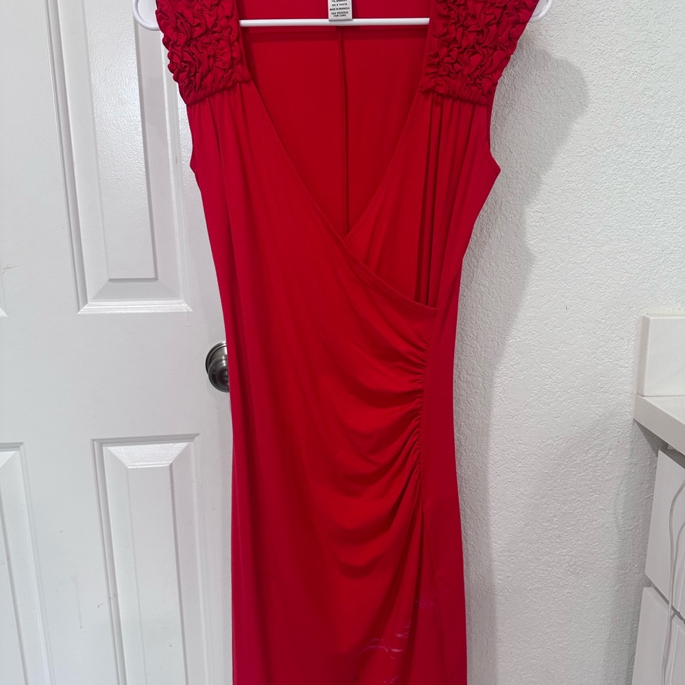 Cache Red Dress with Ruched Sleeves - Picture 4 of 4